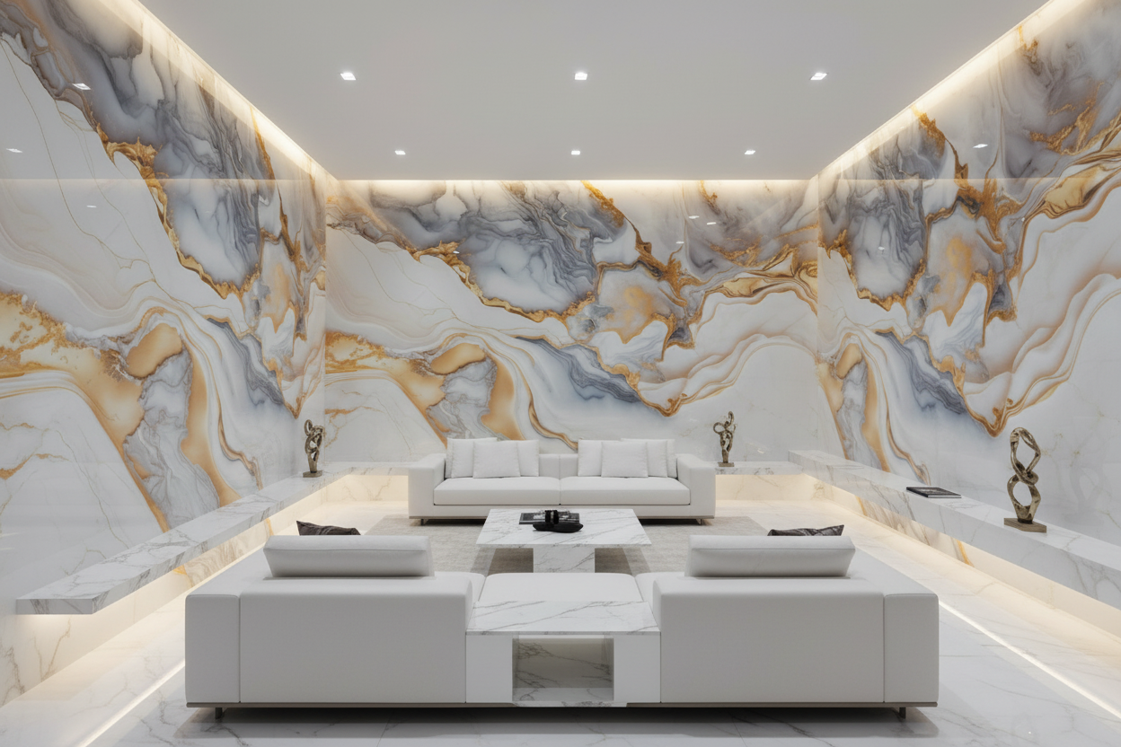 Panneau Mural UV en PVC effet marbre, Or aquatique , 4x8 pied 3mm - Panore