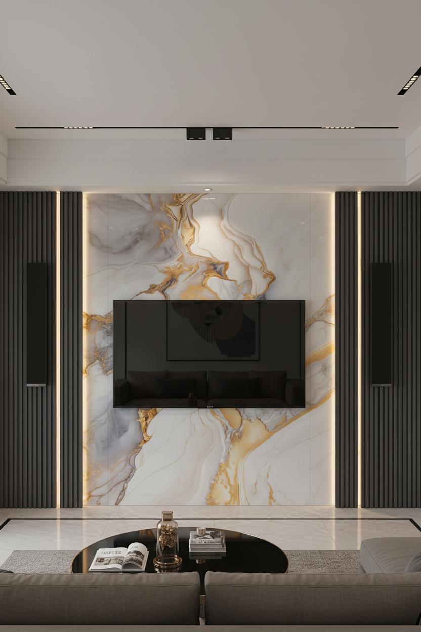 Panneau Mural UV en PVC effet marbre, Or aquatique , 4x8 pied 3mm - Panore