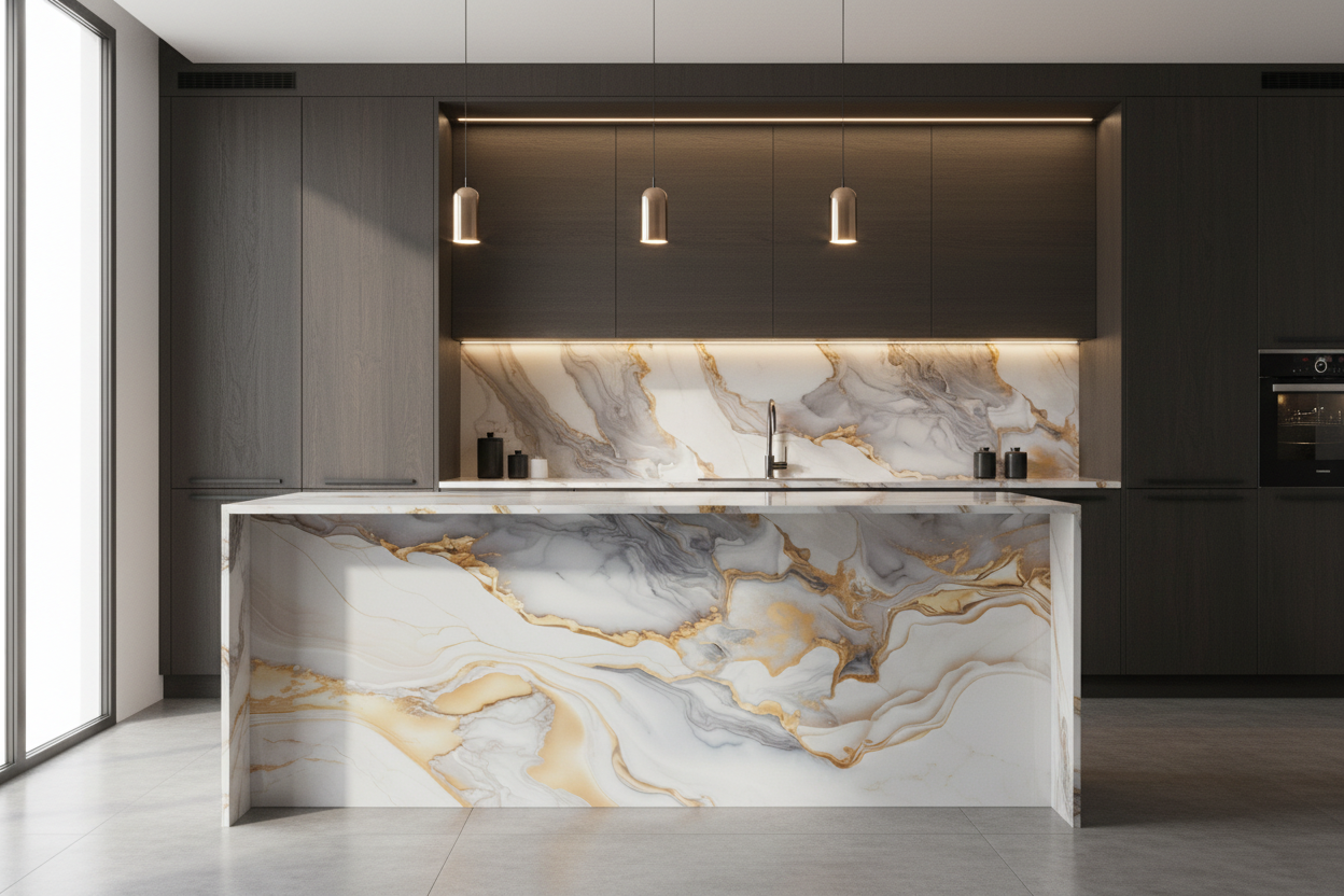 Panneau Mural UV en PVC effet marbre, Or aquatique , 4x8 pied 3mm - Panore