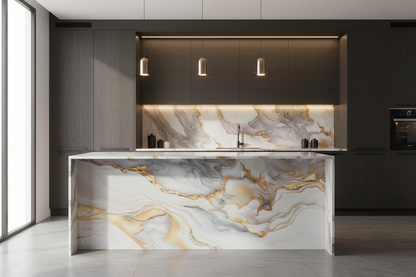 Panneau Mural UV en PVC effet marbre, Or aquatique , 4x8 pied 3mm - Panore