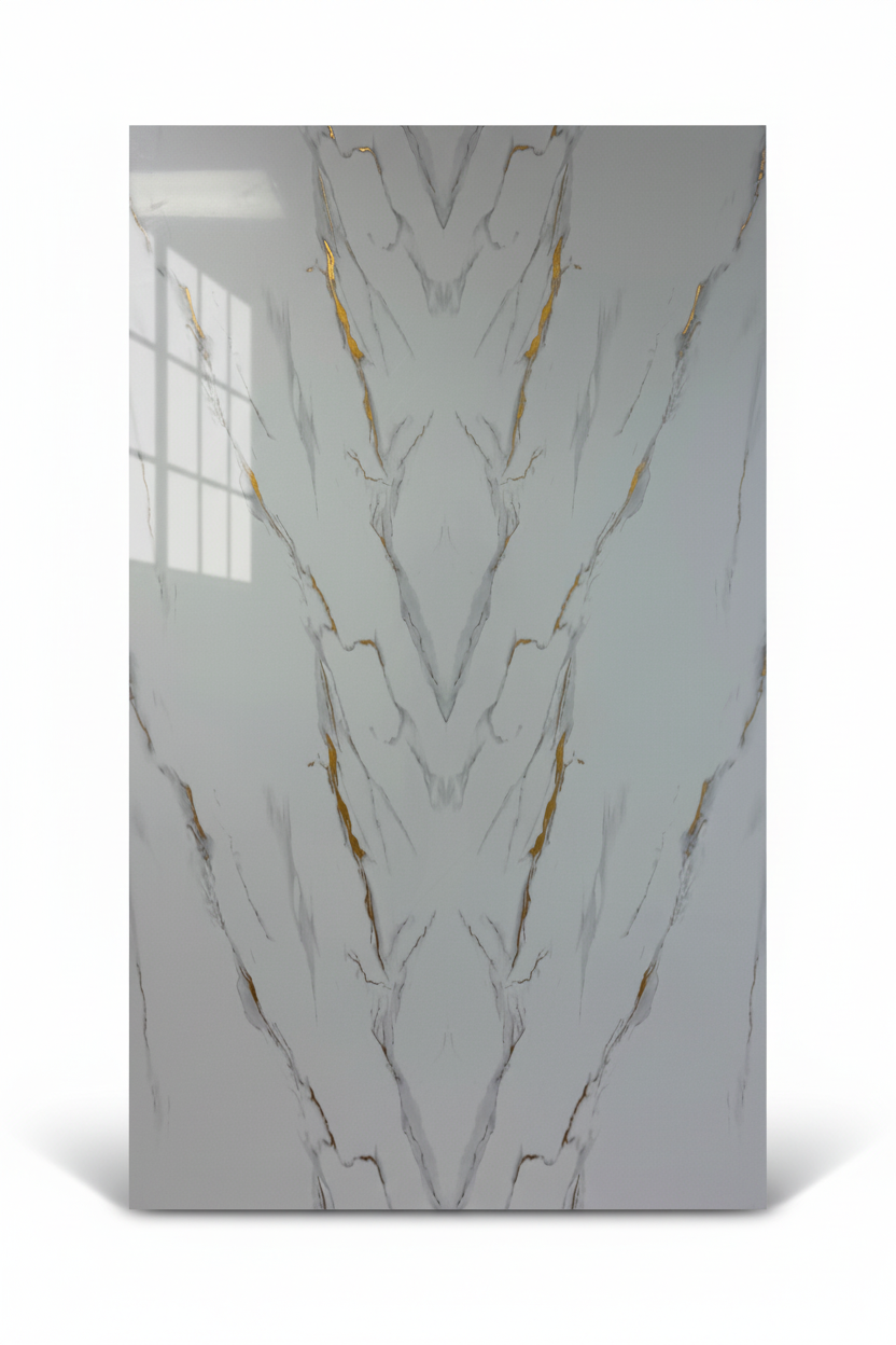 Panneau Mural UV en PVC effet marbre, Or blanc , 4x8 pied 3mm | Panore - Panore