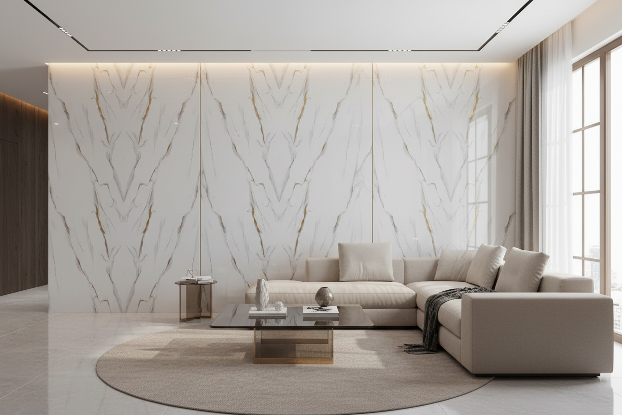 Panneau Mural UV en PVC effet marbre, Or blanc , 4x8 pied 3mm | Panore - Panore