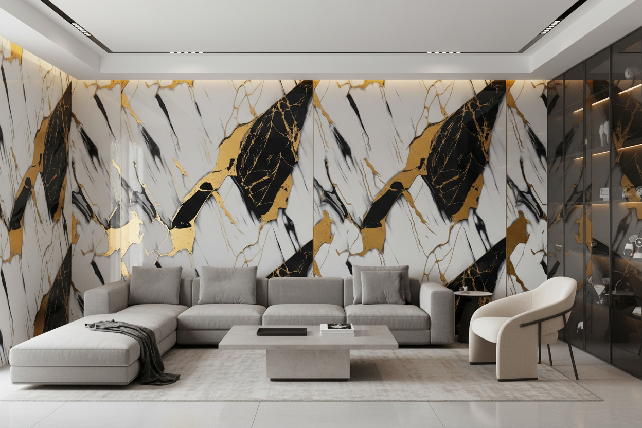 Panneau Mural UV en PVC effet marbre, Or noir , 4x8 pied 3mm | Panore - Panore