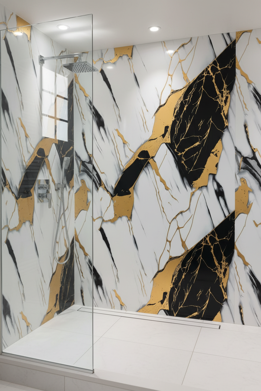 Panneau Mural UV en PVC effet marbre, Or noir , 4x8 pied 3mm | Panore - Panore