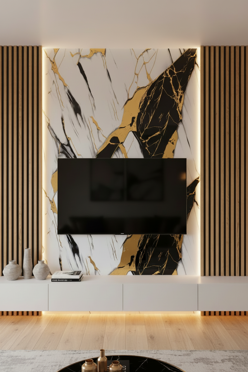 Panneau Mural UV en PVC effet marbre, Or noir , 4x8 pied 3mm | Panore - Panore