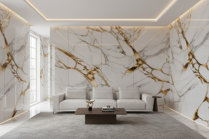 Panneau Mural UV en PVC effet marbre, Toile d'or , 4x8 pied 3mm - Panore
