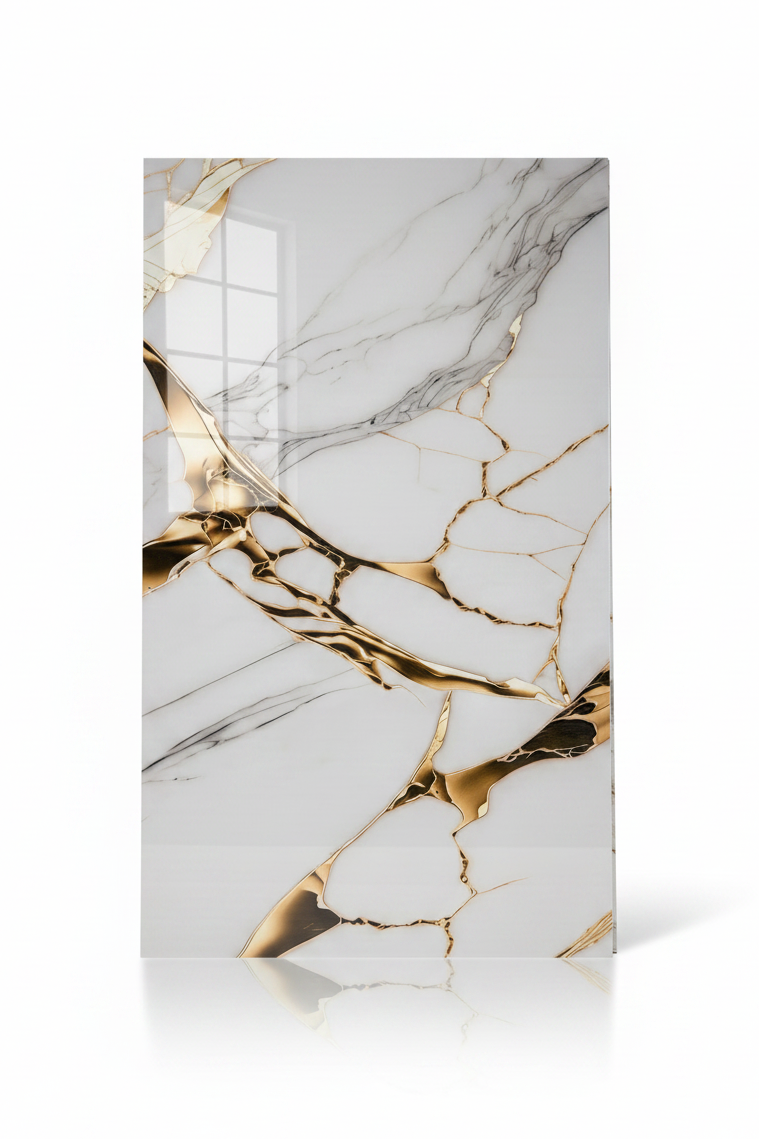 Panneau Mural UV en PVC effet marbre, Toile d'or , 4x8 pied 3mm - Panore