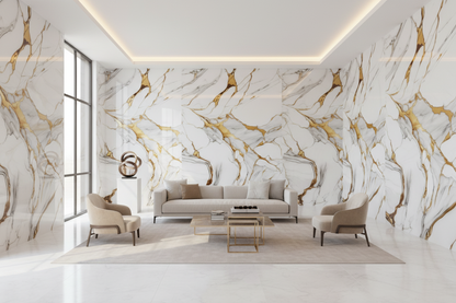 Panneau Mural UV en PVC effet marbre, Toile doré , 4x8 pied 3mm | Panore - Panore