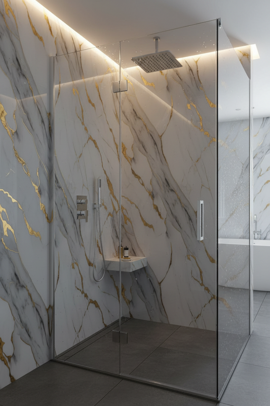 Panneau Mural UV en PVC effet marbre, Veine Doré , 4x8 pied 3mm | Panore