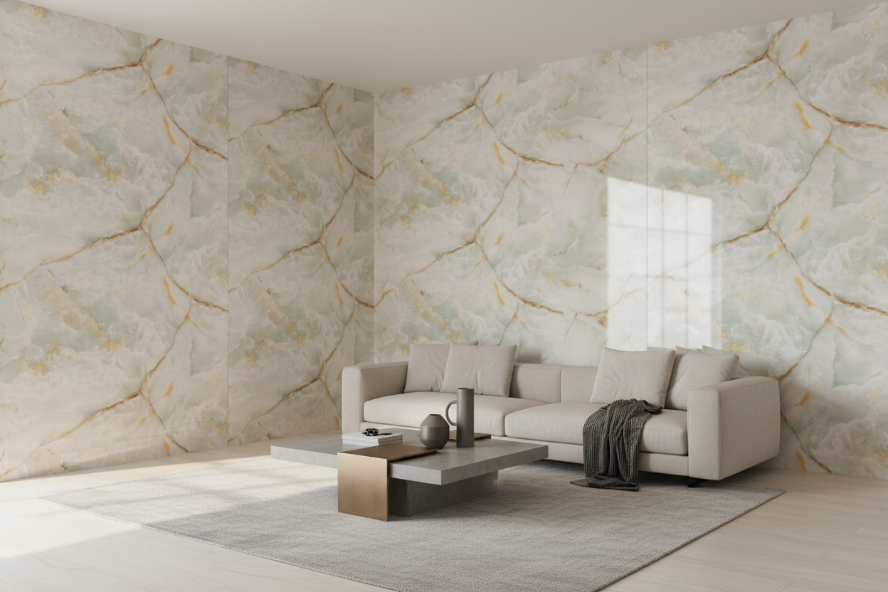Panneau Mural UV en PVC effet marbre, Vert végétale , 4x8 pied 3mm | Panore - Panore