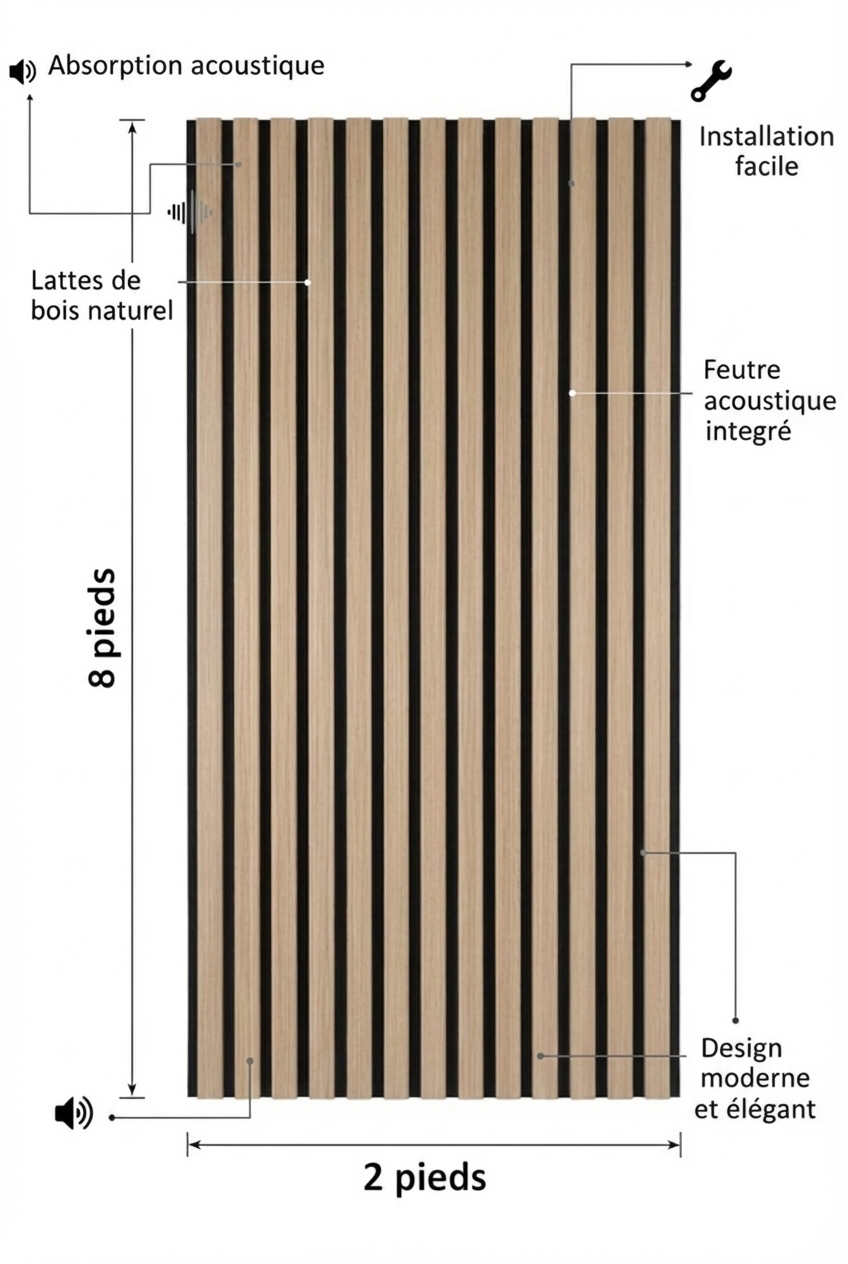 Panneau acoustique en latte de bois Brun, 2x8 pied - Panore