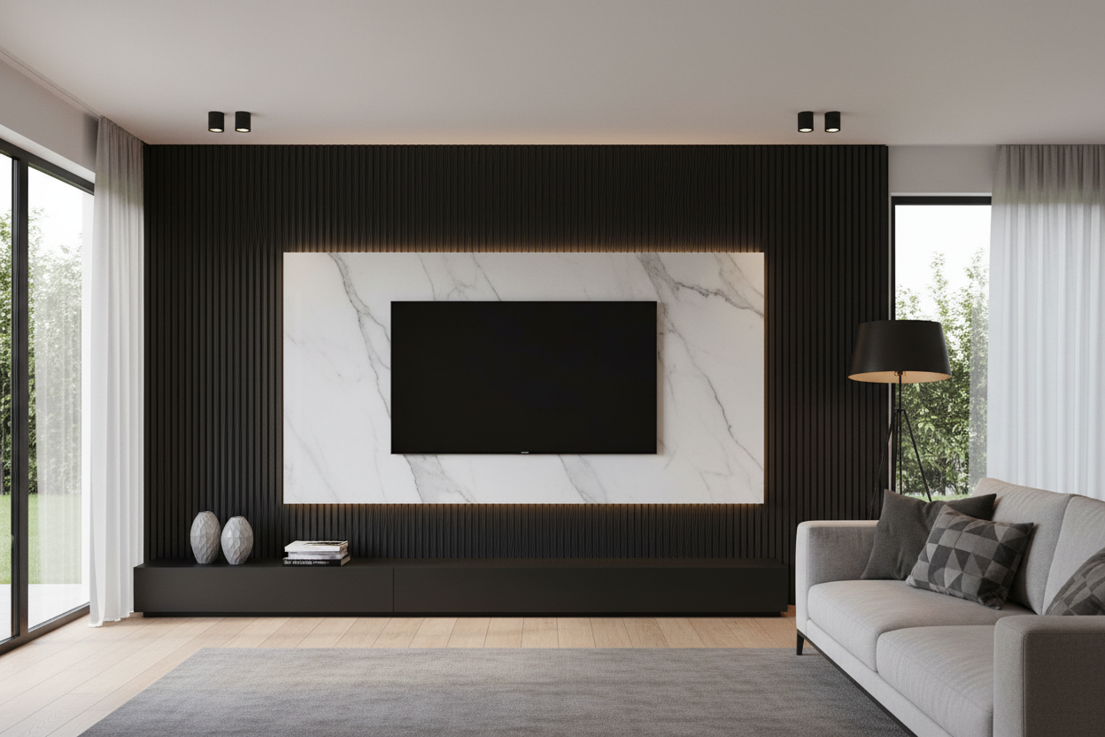 Panneau acoustique en latte de bois Noir, 2x8 pied - Panore