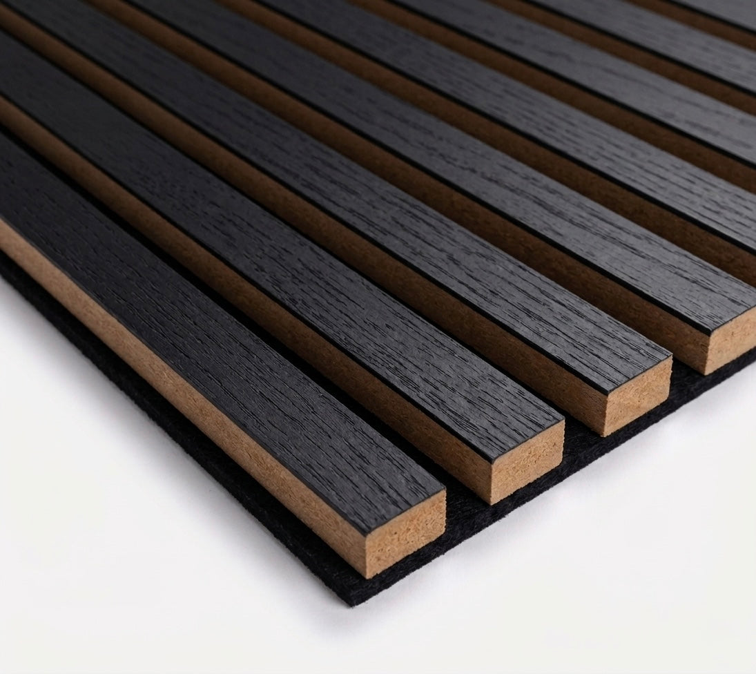 Panneau acoustique en latte de bois Noir, 2x8 pied - Panore