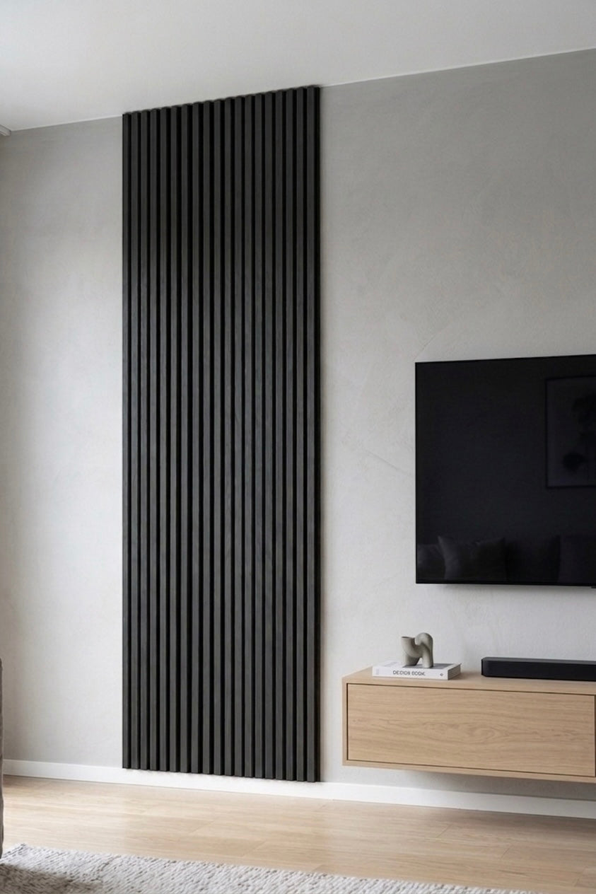 Panneau acoustique en latte de bois Noir, 2x8 pied - Panore