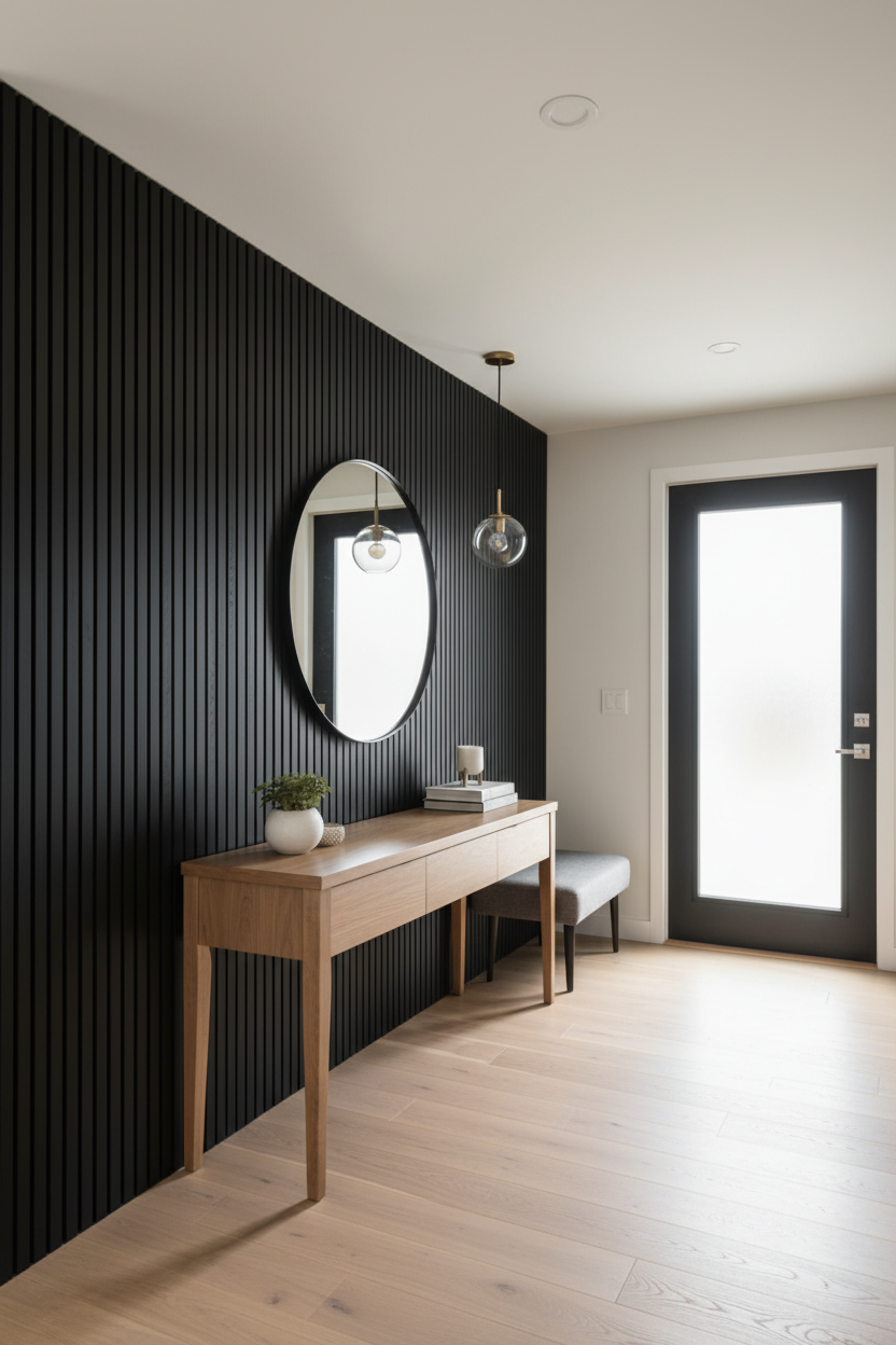 Panneau acoustique en latte de bois Noir, 2x8 pied - Panore