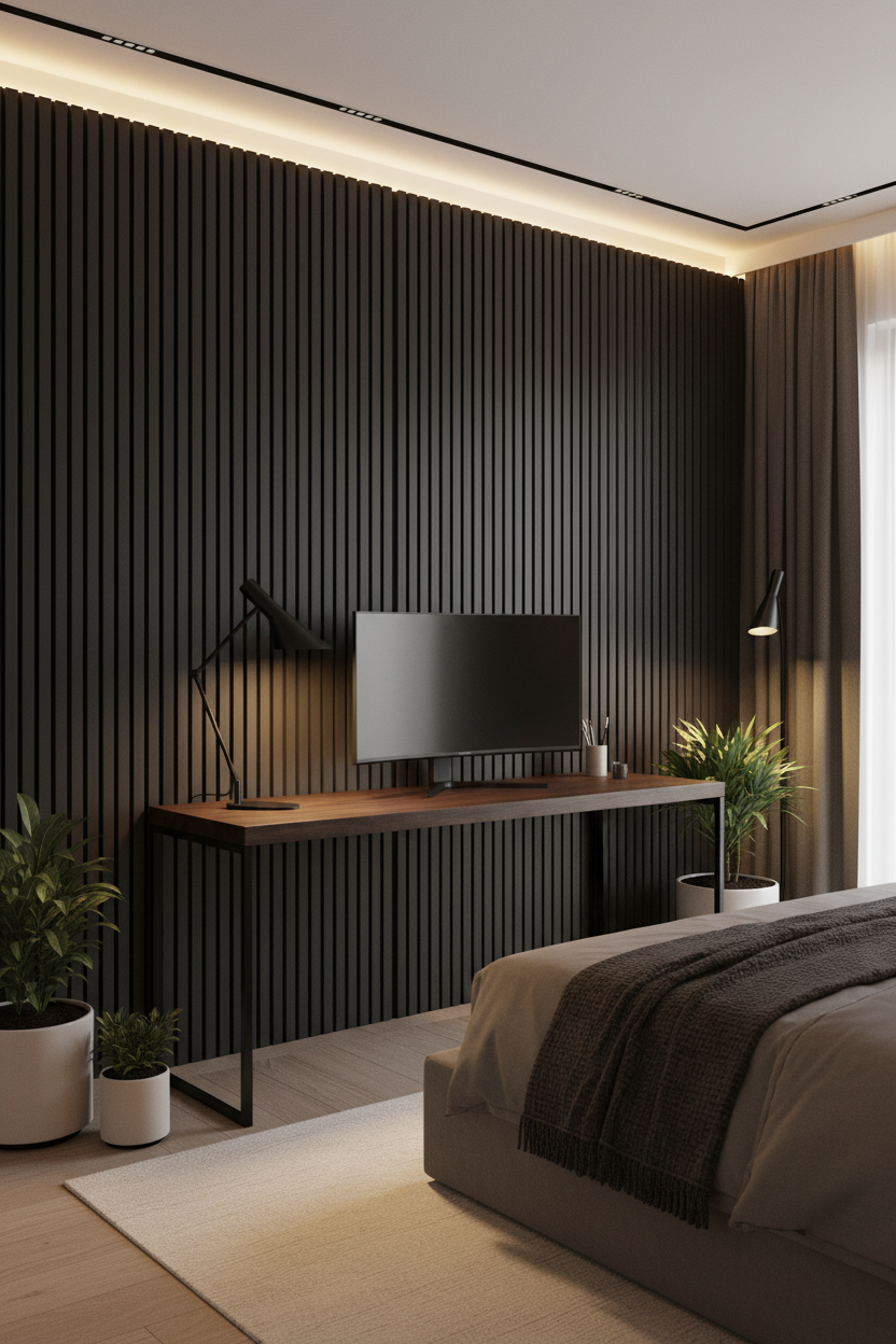 Panneau acoustique en latte de bois Noir, 2x8 pied - Panore