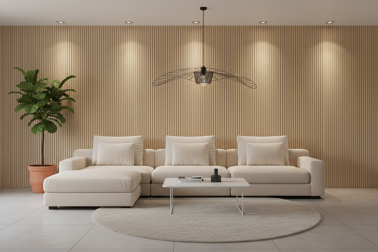 WPC Fluted Wall Panels, Beige, 0.5 x 9.5 feet x 24 mm (10 panels/box)