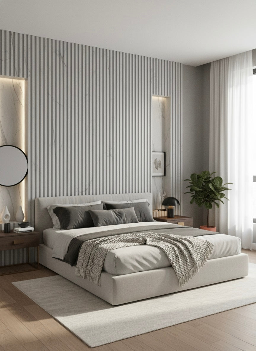 Panneaux cannelés en WPC, Gris veine noir, 0,5 x 9,5 pied x 24 mm (10 pièces/boites) - Panore