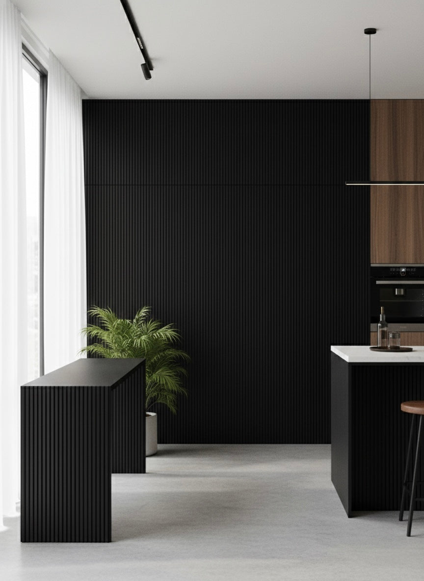 Panneaux cannelés en WPC, Noir, 0,5 x 9,5 pied x 24 mm (10 pièces/boites) - Panore