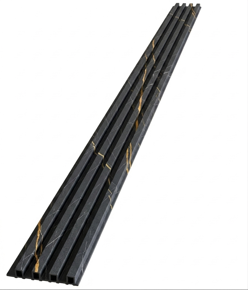 Panneaux cannelés en WPC, Noir veine dorée, 0,5 x 9,5 pied x 24 mm (10 panneaux/boite) - Panore
