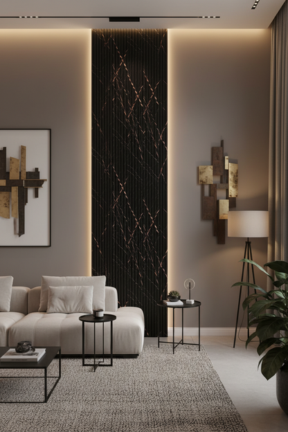 Panneaux cannelés en WPC, Noir veine dorée, 0,5 x 9,5 pied x 24 mm (10 panneaux/boite) - Panore
