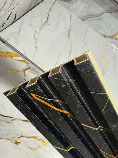 Panneaux cannelés en WPC, Noir veine dorée, 0,5 x 9,5 pied x 24 mm (10 pièces/boites) - Panore